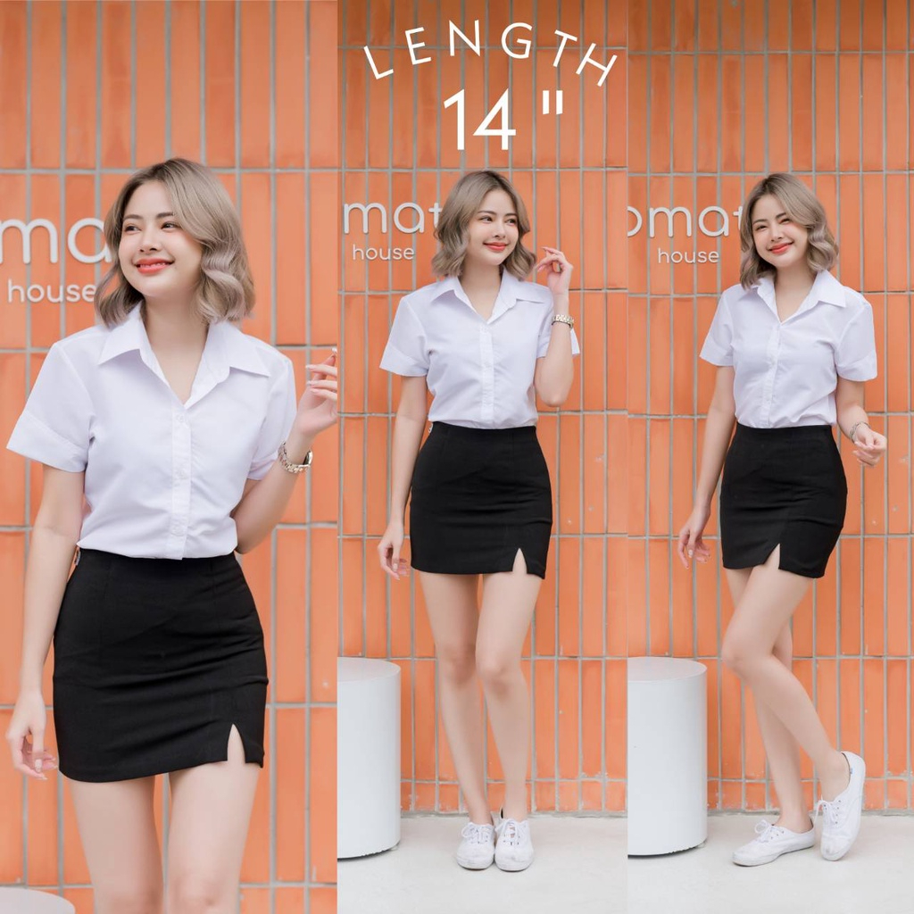 เสื้อผ้าแฟชั่นผู้หญิง กระโปรงทรงเอ ผ่าหน้า ยาว 14 16 18 20 กระโปรงนักศึกษา กระโปรงนักศึกษาทรงเอ เอว 23-34