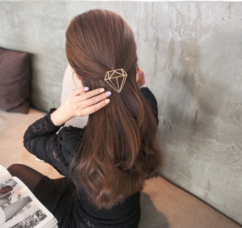กิ๊บติดผมมินิมอล แบบ กิ๊บปุ่มล็อก สีเงิน/ทอง รูปเพชร ขายส่ง เซต 10 ชิ้น