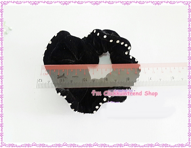 โดนัดรัดผม ผ้ากำมะหยี่ สีดำ ประดับเพชร เส้นผ่าศูนย์กลาง 11 ซ.ม. ขายส่ง เซต 10 ชิ้น
