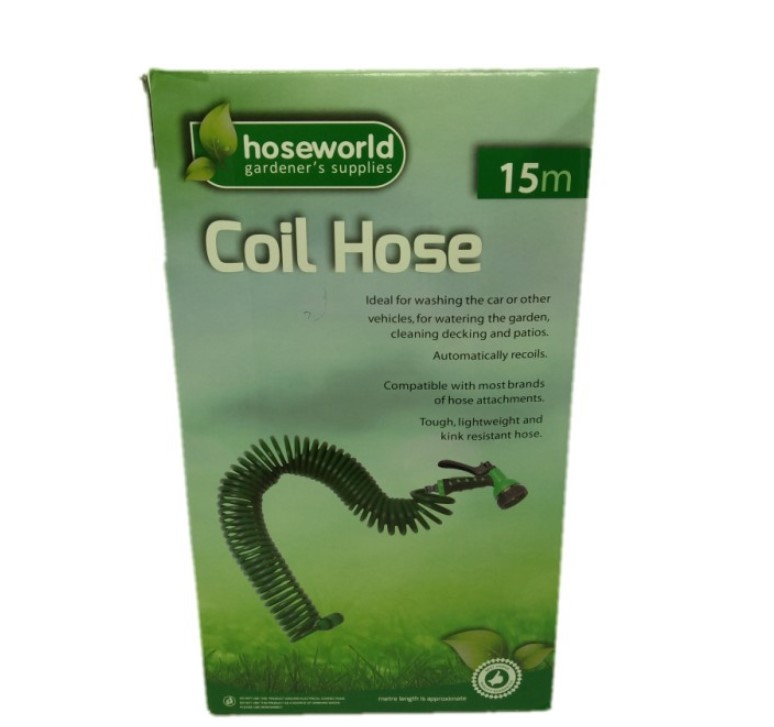 สายยางขด ยาว 15 ม. พร้อมข้อต่อและหัวสเปรย์ฉีดน้ำ สไตล์เกาหลี ปรับได้หลายแบบ