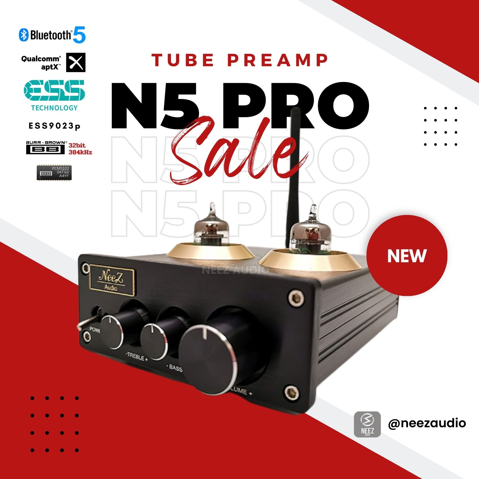 New! ปรีหลอดUSA Tube Preamplifier N5 Pro Bluetooth 5.0 AptX HD จัดเต็ม4หลอด Op-amp BB2107 ใช้ในบ้าน & รถยนต์ ร้านไทย