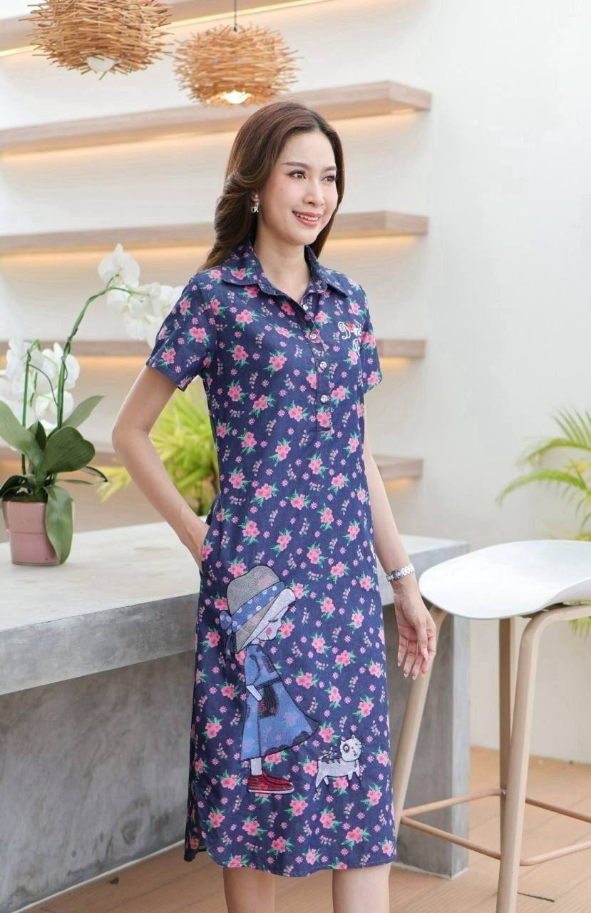 ชุดยีนส์ #8772 เดรสยีนส์พิมพ์ลายสวยพร้อมปักลายเด็กผู้หญิงน่ารักมาก ผ้ายีนส์แท้เนื้อนิ่มแบบสวย ใส่สบายส่ได้หลายโอกาส