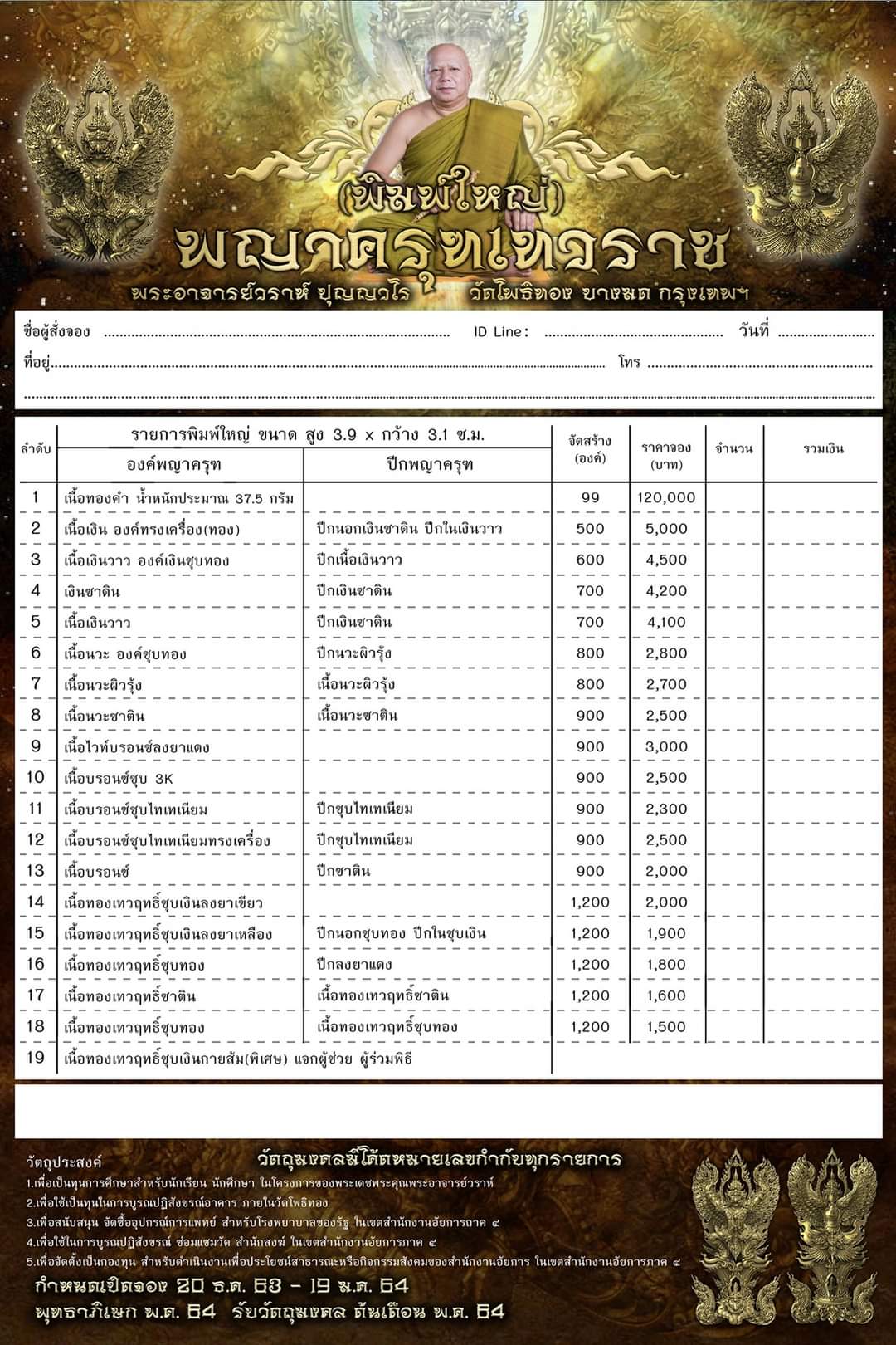 พญาครุฑเทวราช หลวงพ่อวราห์ วัดโพธิ์ทอง (ราคาตามระบุในภาพ)