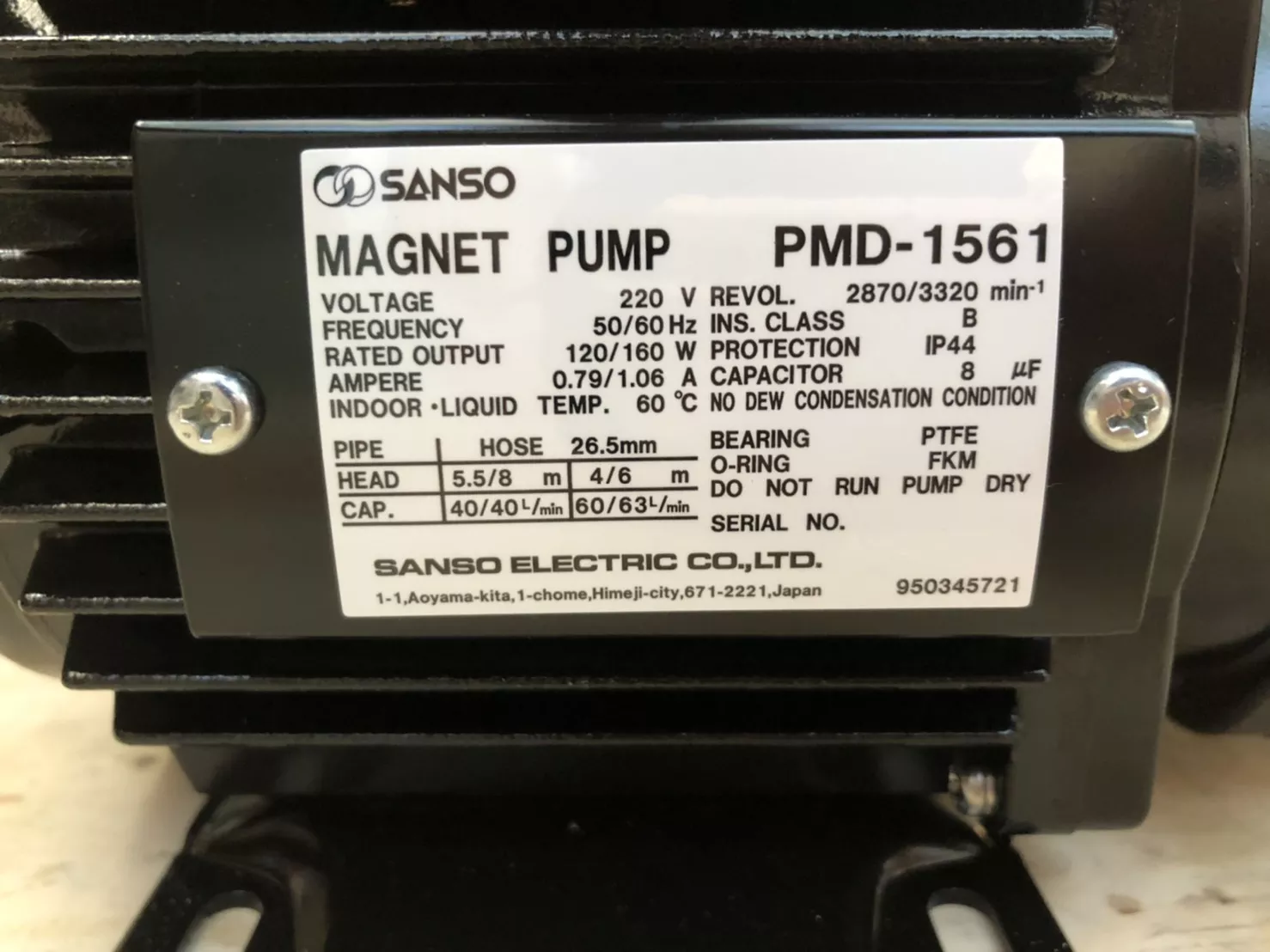 SANSO รุ่น PMD-1561 ปั๊มน้ำยาเคมี ใบพัดแม่เหล็ก MAGNET DRIVE SEALLESS PUMP