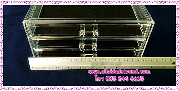 กล่องอะคลิลิกเนื้อหนา สำหรับจัดระเบียบ อุปกรณ์แต่งหน้า /หรือใส่เครื่องประดับ มี 3 ชั้น