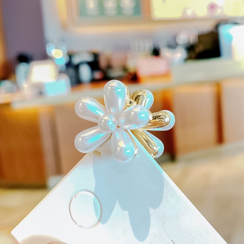 กิ๊บหนีบผม แบบงับมือเสือ รูปดอกไม้ ตัวเล็ก(1..5ซ.ม.) โลหะสีทอง ประดับมุก ขายส่ง เซต 10 ชิ้น