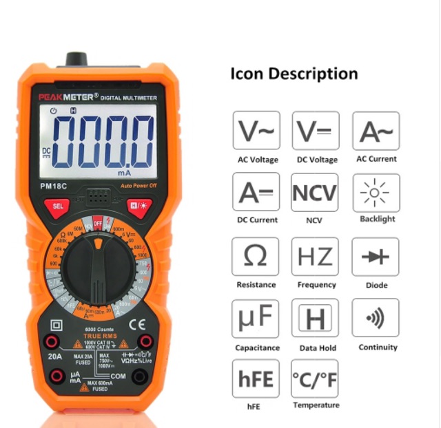 PEAKMETER ดิจิตอลมัลติมิเตอร์ วัดไฟ รุ่น PM18C