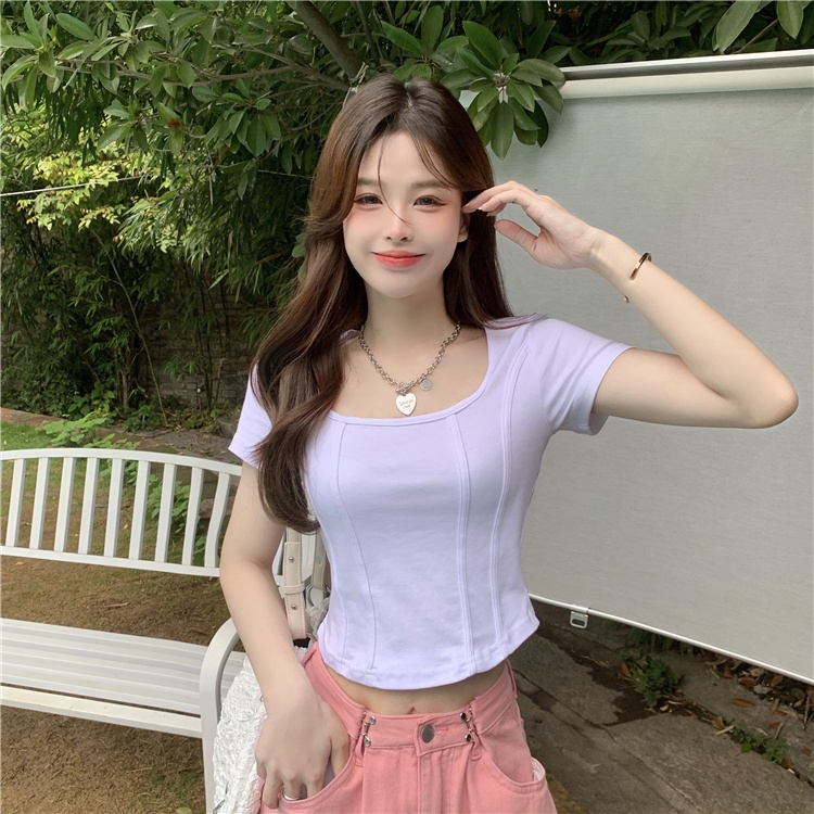 เสื้อผ้าแฟชั่นผู้หญิง เสื้อยืด แขนสั้นลายก้างปลา ผู้หญิง Bm แขนสั้นบางหวานและเผ็ด bella 002