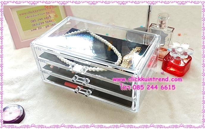 กล่องอะคลิลิกเนื้อหนา สำหรับจัดระเบียบ อุปกรณ์แต่งหน้า /หรือใส่เครื่องประดับ มี 3 ชั้น