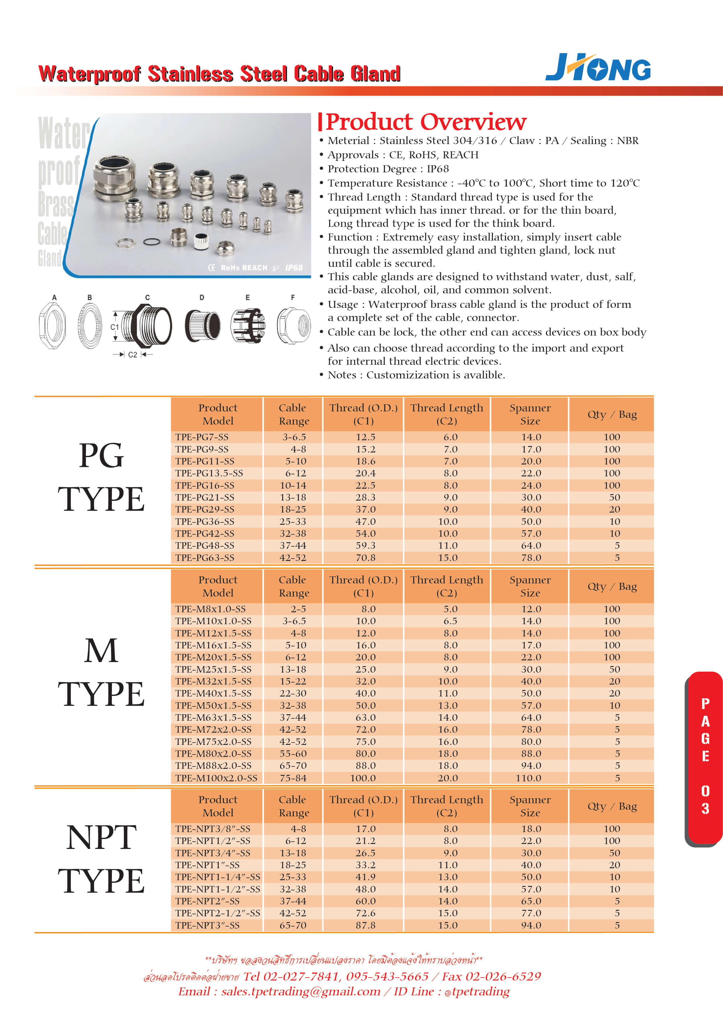Catalog เคเบิ้ลแกลน สแตนเลส (Stainless Steel Cable Gland)