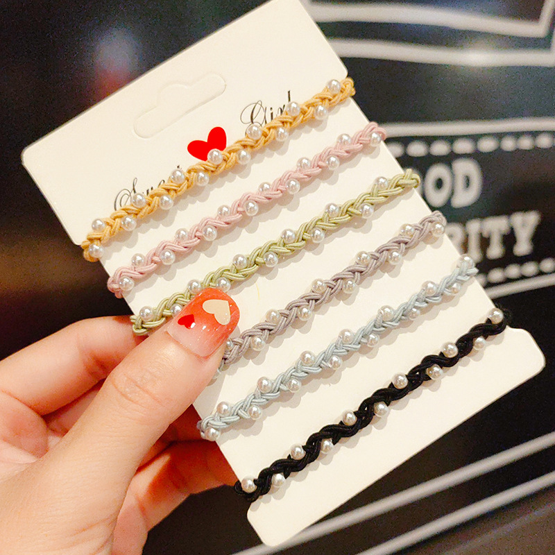 ยางรัดผม สีหวาน ถักเป็นเปีย ร้อยด้วยลูกปัดเม็ดเล็ก ขายส่ง เซต 10 ชิ้น