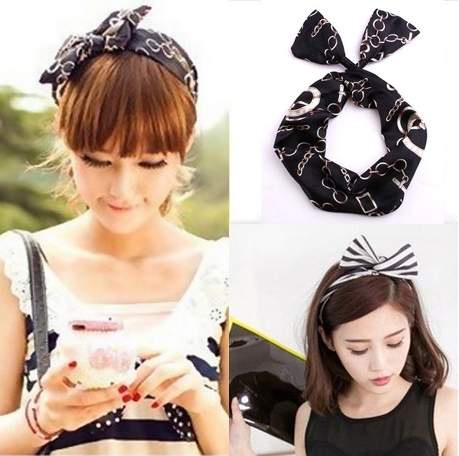 ผ้าคาดผม แบบ ปลายรวบจั๊มเป็นโบ ด้านในเป็นเส้นลวด ขายส่ง เซต 10 ชิ้น ลายผ้าตามรูป