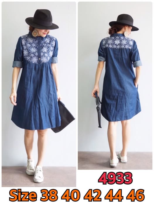 เดรสยีนส์ # 4933 Size 38 ชุดยีนส์ปักลายดอกไม้สวยหรู ผ้ายีนส์เนื้อนิ่มไม่หนา ใส่สบาย ใส่ได้หลายโอกาส สินค้าขายดี