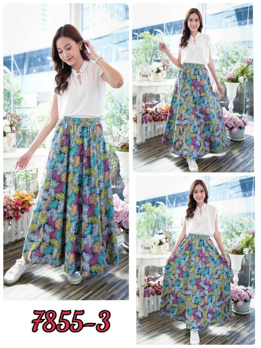 ขนาดฟรีไซส์ (สาวอวบใส่ได้) เอวกระโปรงใส่ได้ถึงเอว 36" กระโปรงยีนส์ยาว พิมพ์ลายทั้งตัวสวยมาก