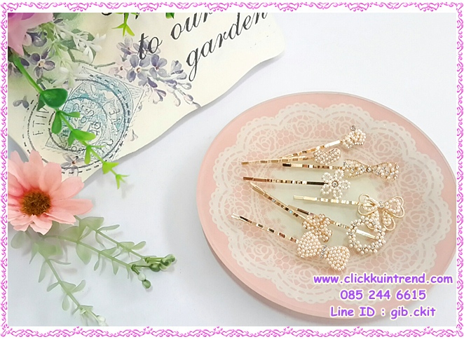 กิ๊บเพชร แบบ กิ๊บเสียบ สีทอง ตกแต่งมุก/เพชร ขายส่ง เซต 10 ชิ้น แบบตามรูป