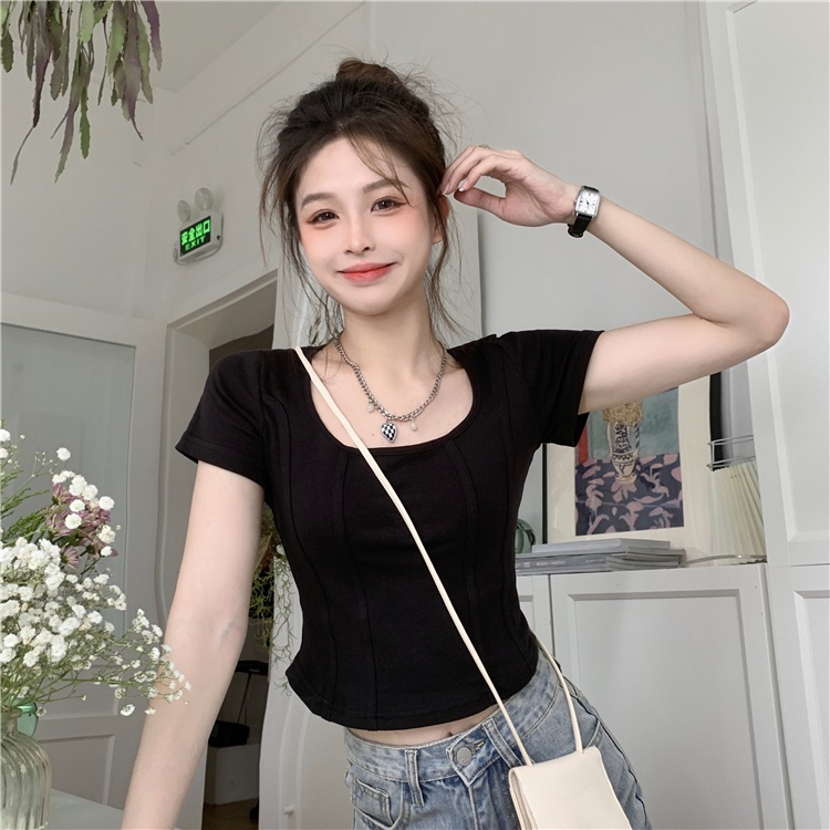 เสื้อผ้าแฟชั่นผู้หญิง เสื้อยืด แขนสั้นลายก้างปลา ผู้หญิง Bm แขนสั้นบางหวานและเผ็ด bella 002