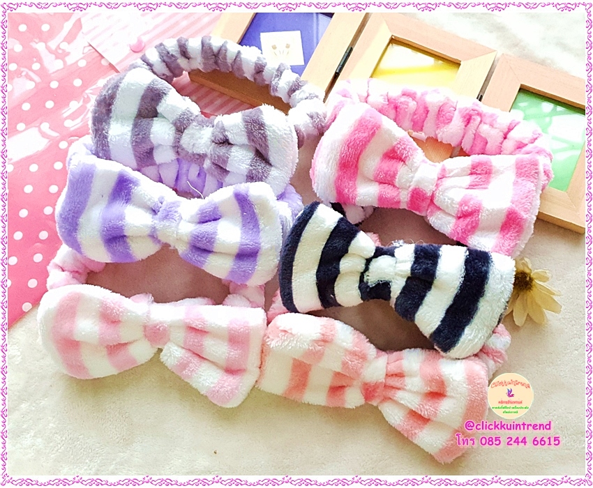 ผ้าคาดผม แบบผ้าขนนุ่ม ใส่สายยางยืดเย็บด้านใน ด้านบนเป็นโบ ขายส่ง เซต 10 ชิ้น