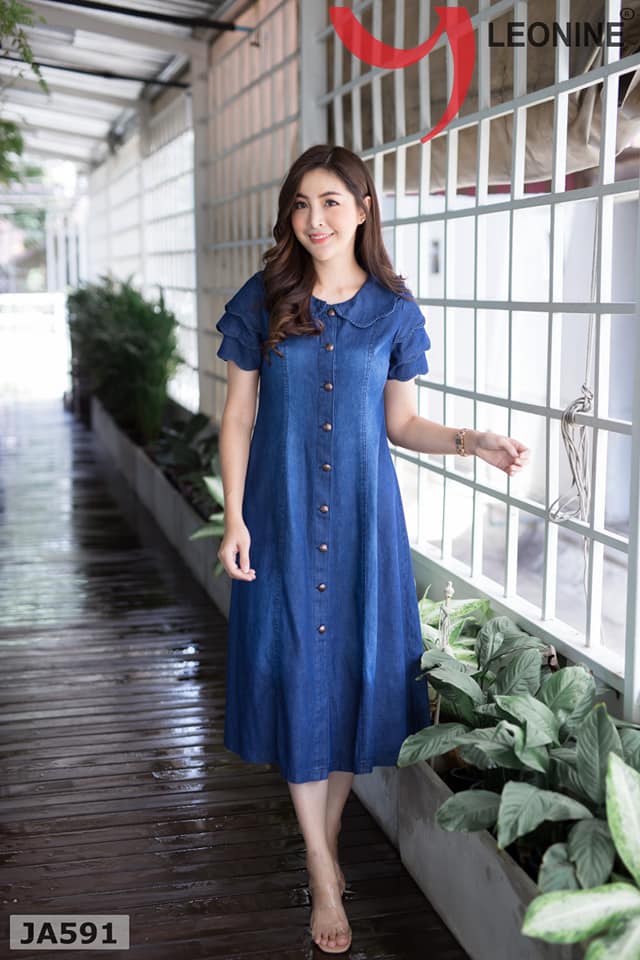 มีบิ๊กไซส์แม๊กซี่เดรสสาวหวาน(มีไซส์อก 34"36"38"40"42"44"46"48"50")ทรงสวยใส่สบายเอวปล่อย งานจริง ยีนส์แท้ผ้ายีนส์นิ่มเนื้อดีไม่หด กระดุมหน้าแกะได้ทั้งหมด