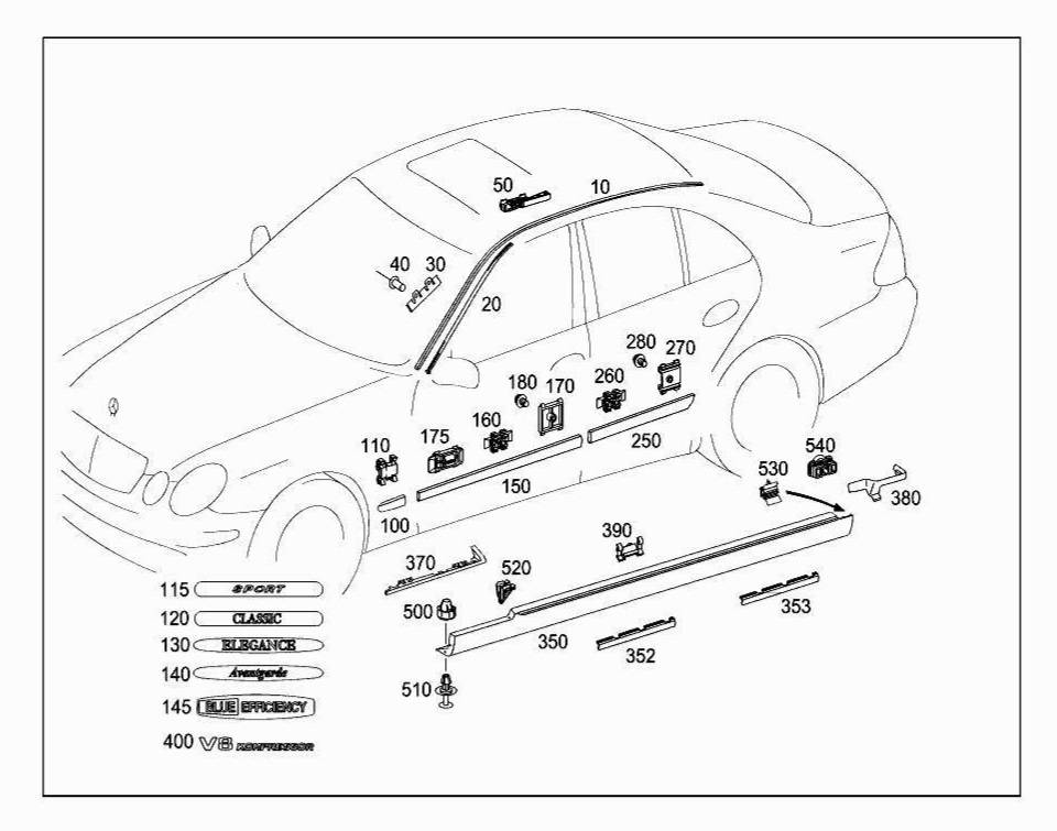 ตัวยึด มือสอง (หมายเลข 520 ตามรูป) Benz W211 A2119880178 Clamp Mounting Cover ตัวละ 10 บาทมีหลายชิ้น