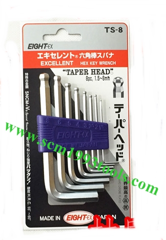 EIGHT ประแจหัวบอลเตเปอร์ สั้นสีขาว ชุด รุ่น TS-8 ขนาด 1.5-8 mm. (8ตัว/ชุด) ญี่ปุ่น TAPER HEAD HEX KEY WRENCH