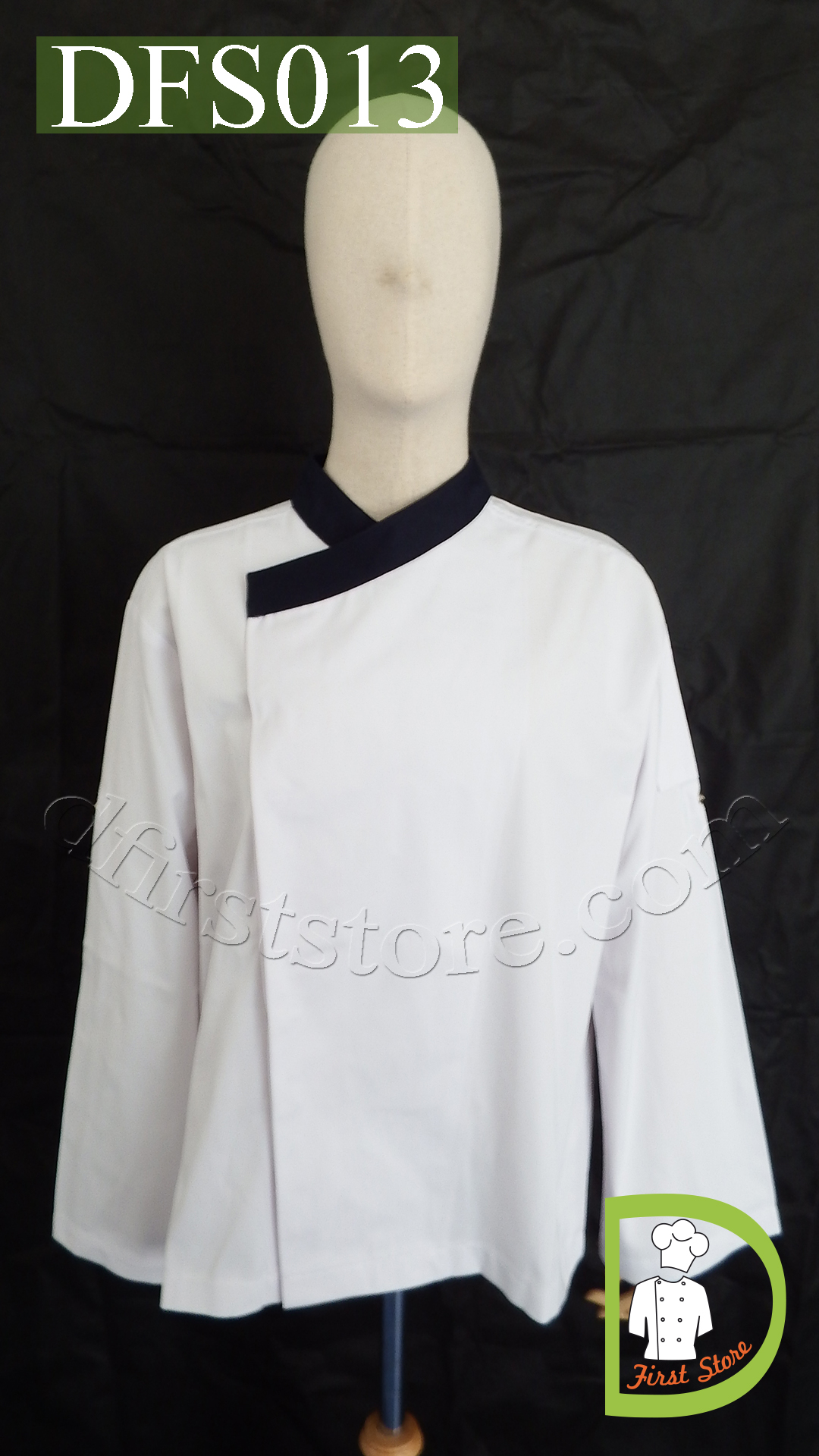 DFS013 Chef Uniform ชุดเชฟสากล (white with black, สีขาว)