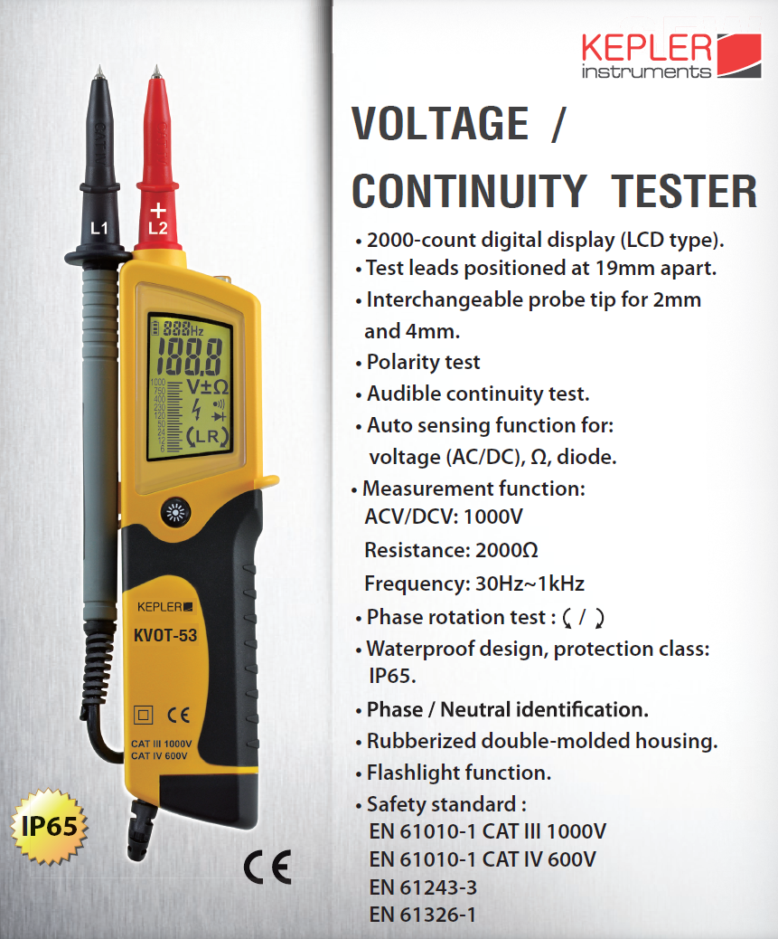 มิเตอร์ทดสอบค่าแรงดันไฟฟ้า (VOLTAGE & CONTINUITY TESTER) แบรนด์ KEPLER รุ่น KVOT-53