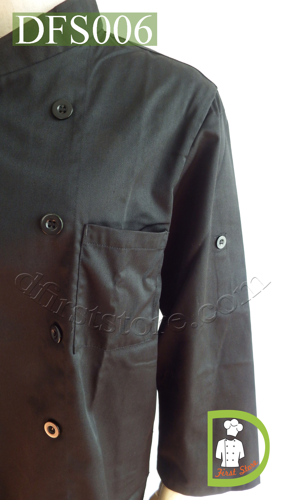 DFS001 black Chef jacket เสื้อเชฟสากล สีดำ (black,สีดำ)