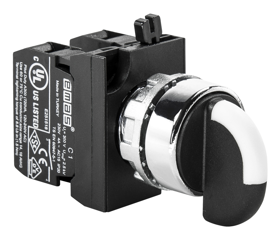 Selector Switch lllumination 22mm. รุ่น CM151S30 หน้าสัมผัส 2NO ตำแหน่ง II-0-I แบรนด์ EMAS