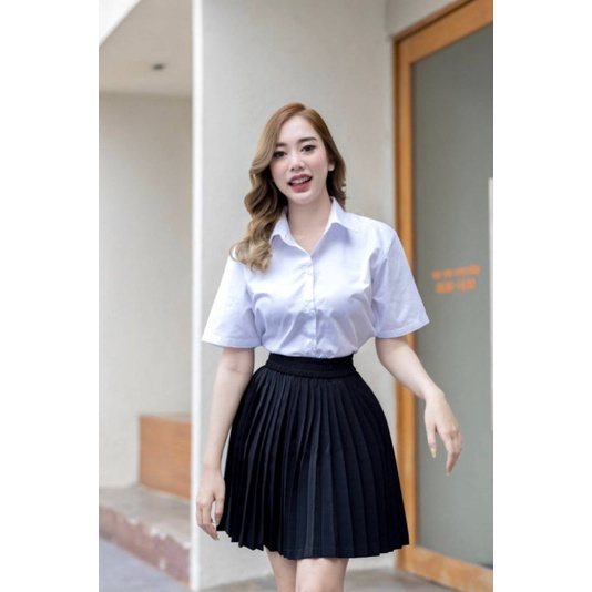 เสื้อผ้าแฟชั่นผู้หญิง กระโปรงนักศึกษา ทรงบอย oversize ไม่มีกระเป๋าไม่เข้ารูป หลังว่าง 34 36 38 40 42