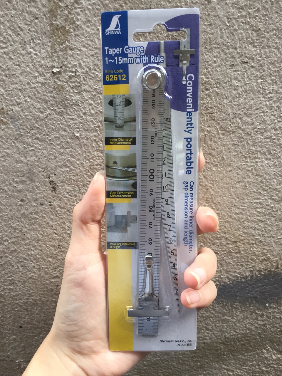 SHINWA ชินวา เตเปอร์เกจ พร้อมไม้บรรทัด 15 มม. no. 62612 ญี่ปุ่น Taper Gauge with 15 mm. Ruler