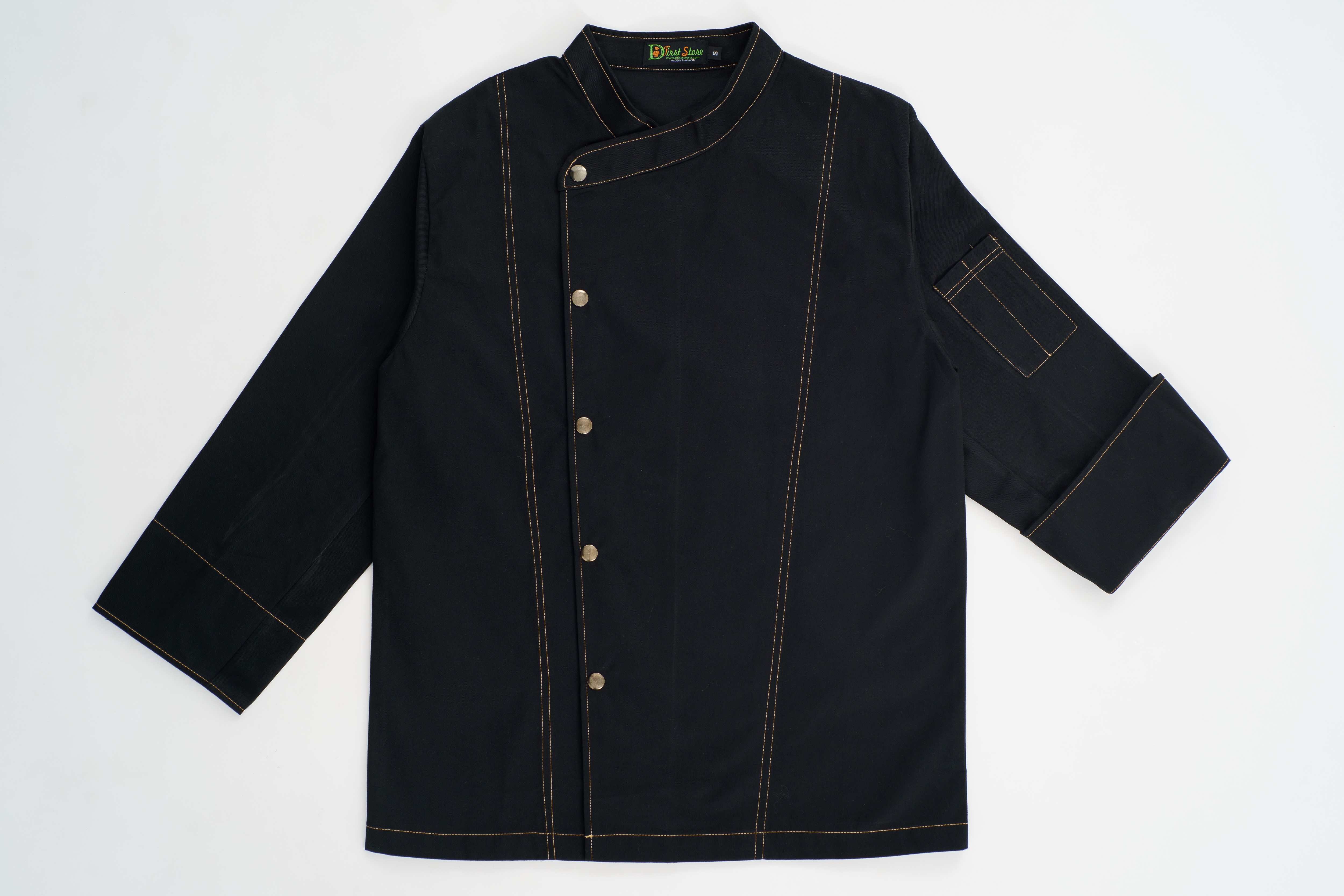DFS023 Chef Jacket in black with metal snap botton เสื้อเชฟสากล สีดำ กระดุมแป็ก
