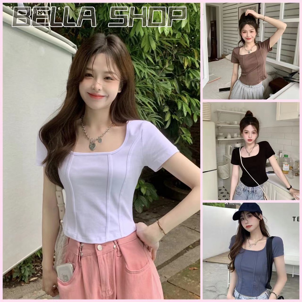 เสื้อผ้าแฟชั่นผู้หญิง เสื้อยืด แขนสั้นลายก้างปลา ผู้หญิง Bm แขนสั้นบางหวานและเผ็ด bella 002