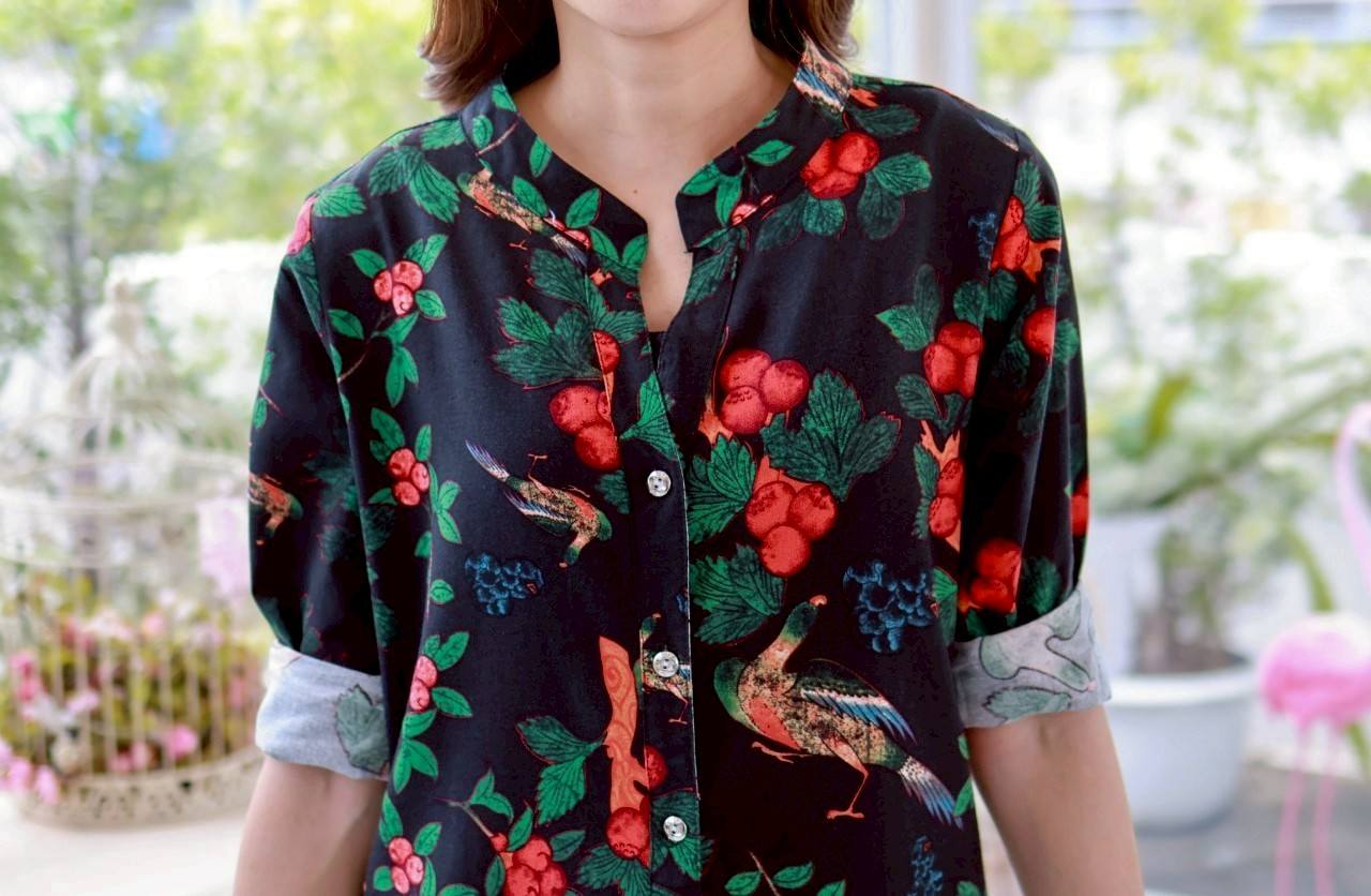 เดรสลินินผสมฝ้าย #8410 ชุดสีดำพิมพ์ลายสวยหรู ผ้าดีเนื้อนิ่มใส่สบายแบบสวยใส่ได้หลายโอกาส