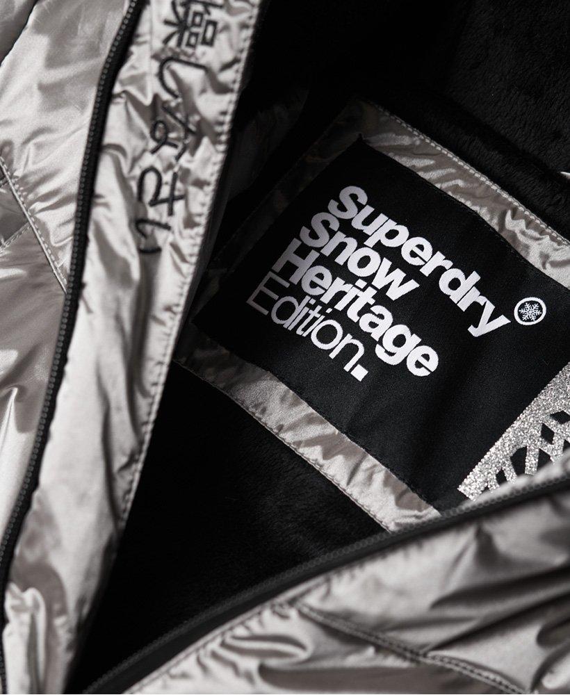 เสื้อกันหนาวสกี Superdry Slim Chevron Funnel Puffer Jacket - Silver Shimmer ของแท้ พร้อมส่ง