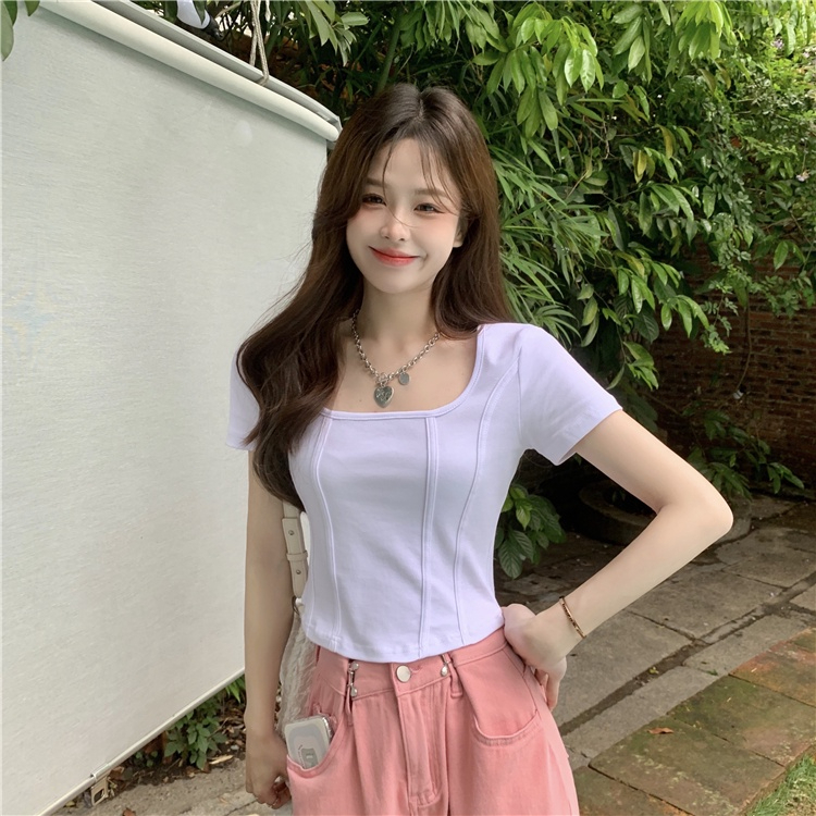 เสื้อผ้าแฟชั่นผู้หญิง เสื้อยืด แขนสั้นลายก้างปลา ผู้หญิง Bm แขนสั้นบางหวานและเผ็ด bella 002