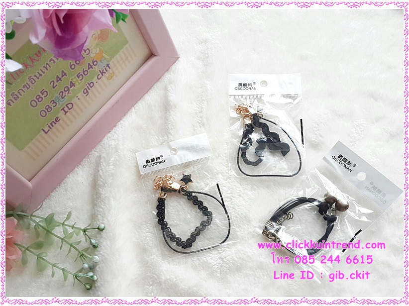 สร้อยข้อมือ โชคเกอร์ สีดำ มีจี้ห้อย แบบตามรูป ขายส่ง เซต 10 เส้น