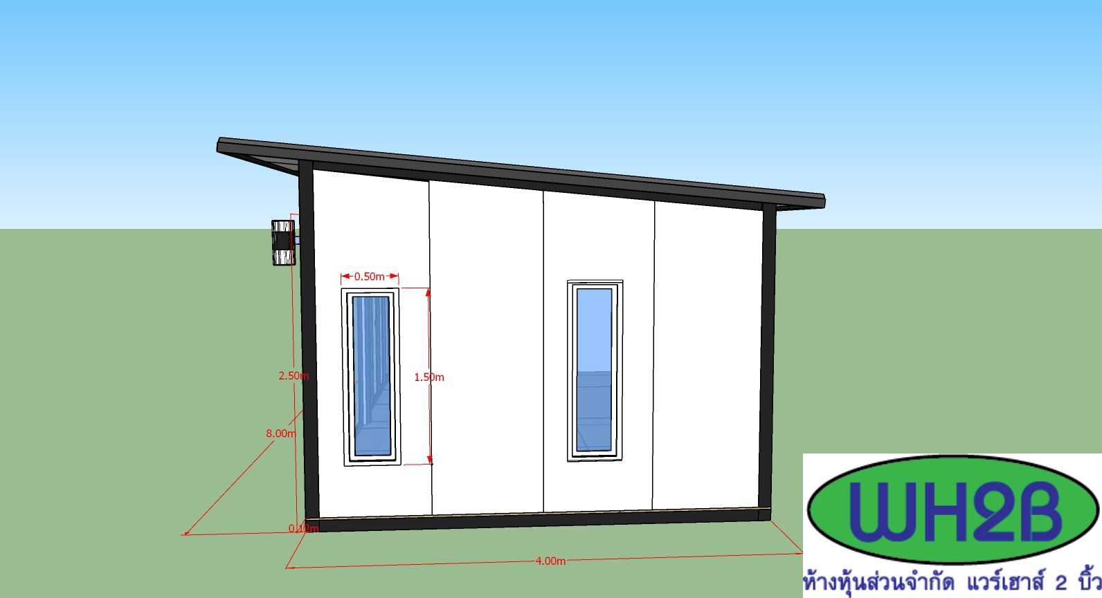 บ้านสำเร็จรูป บ้านน็อคดาวน์ สร้างออฟฟิศ ขนาด4.00x8.00 เมตร
