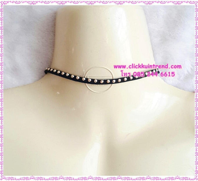 สร้อยคอโชคเกอร์ เชือกหนังสีดำ แต้มจุดทอง