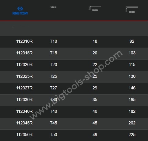 คิง โทนี่ : ประแจแอล หัวท็อค ยาว สีขาว King Tony : Star L - Wrench (Extra long type) (1123R)