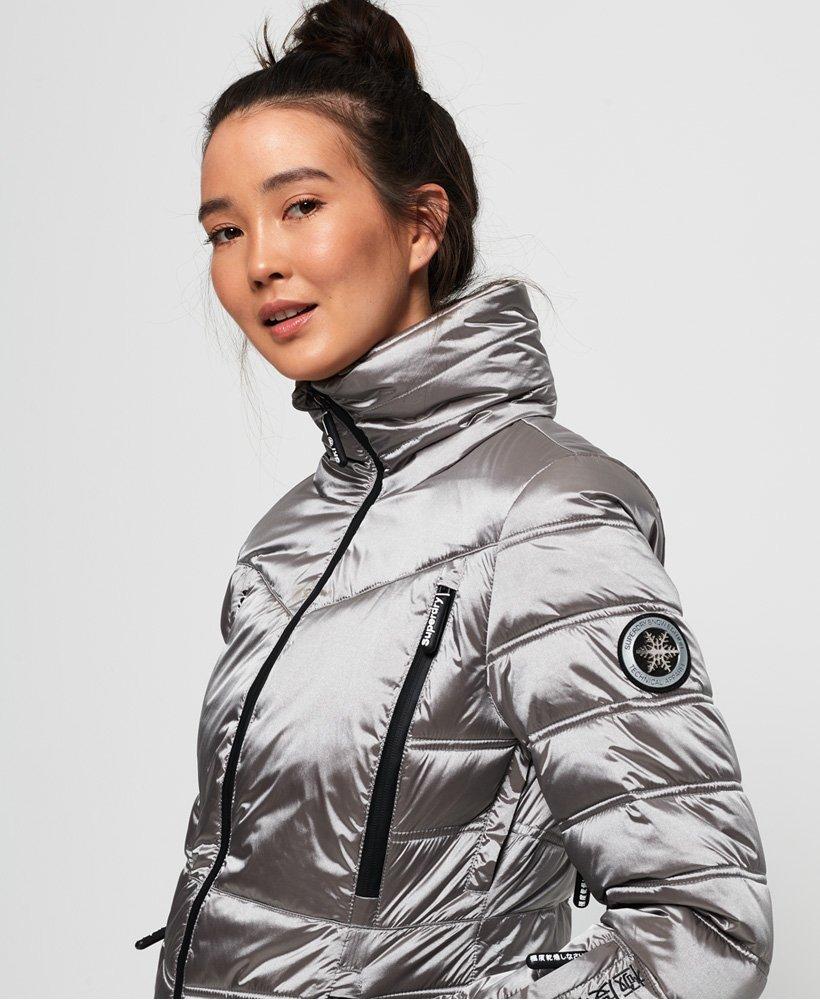 เสื้อกันหนาวสกี Superdry Slim Chevron Funnel Puffer Jacket - Silver Shimmer ของแท้ พร้อมส่ง