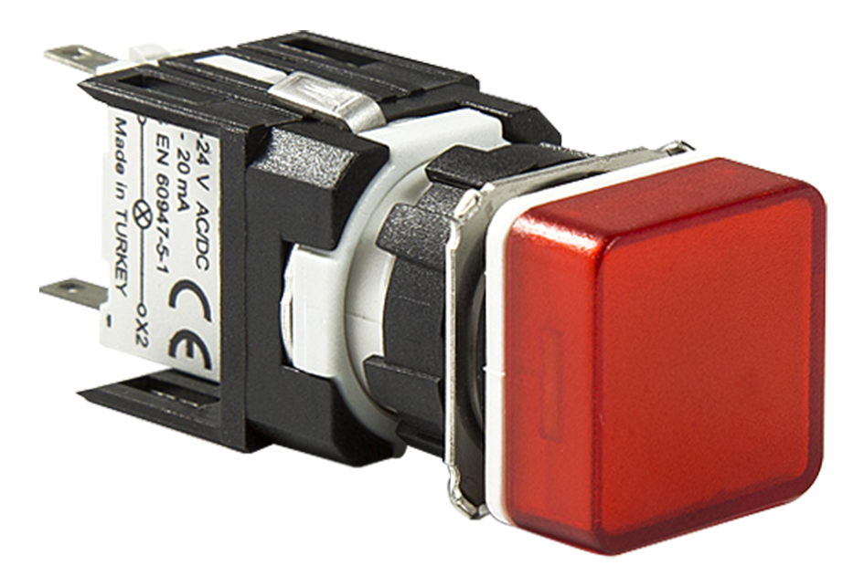 Pilot Lights Square 16mm. Model : D060KXK 24VDC LED RED EMAS