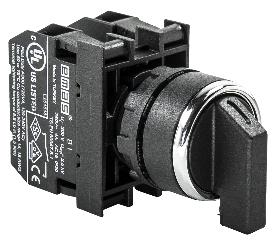 Selector Switch 22mm. รุ่น B101S30 หน้าสัมผัส 2NO ตำแหน่ง II-0-I แบรนด์ EMAS