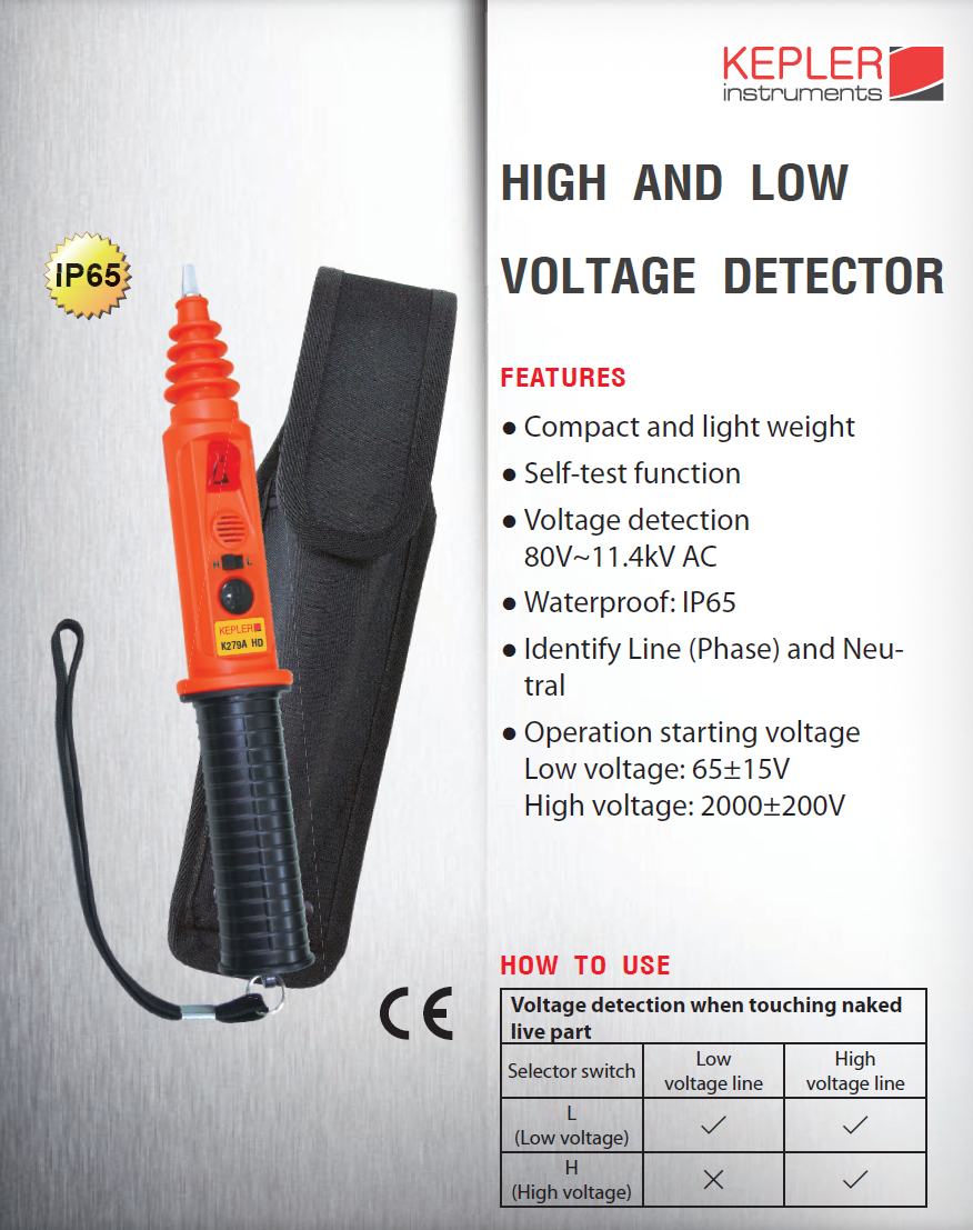 เครื่องตรวจจับแรงดันไฟฟ้าแรงดันสูง (HIGH AND LOW VOLTAGE DETECTOR) แบรนด์ : KEPLER รุ่น : K279A HD