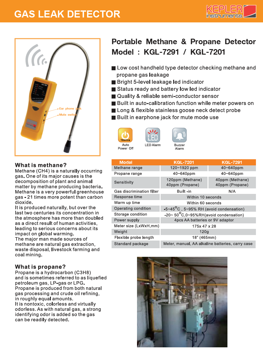 เครื่องตรวจจับก๊าซรั่วไหล (Gas leak detector) แบรนด์ : KEPLER รุ่น : KGL-7201