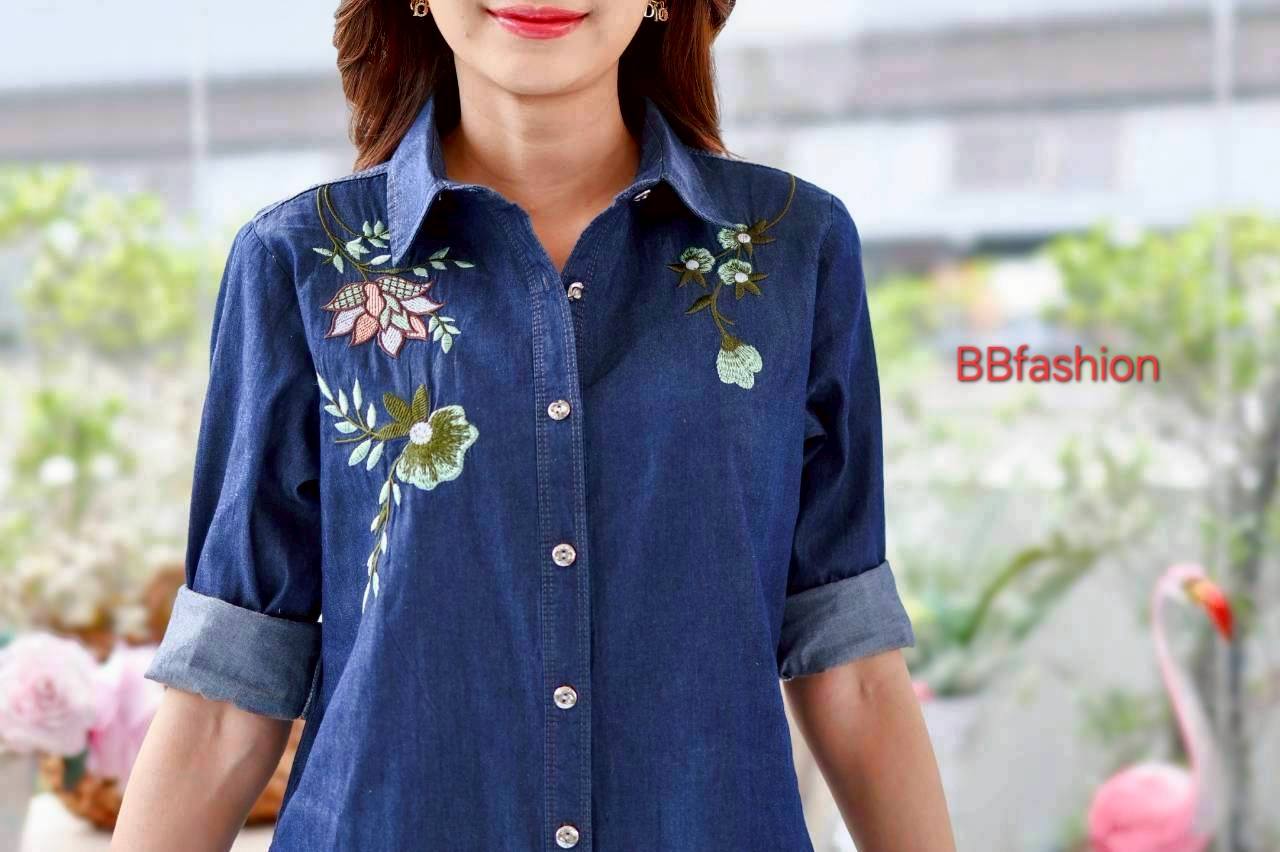 ชุดยีนส์ #8563 เดรสยีนส์ปักลายดอกไม้สวยหรู ผ้ายีนส์เนื้อนิ่มใส่สบายไม่ร้อน แบบสวยใส่ได้หลายโอกาส