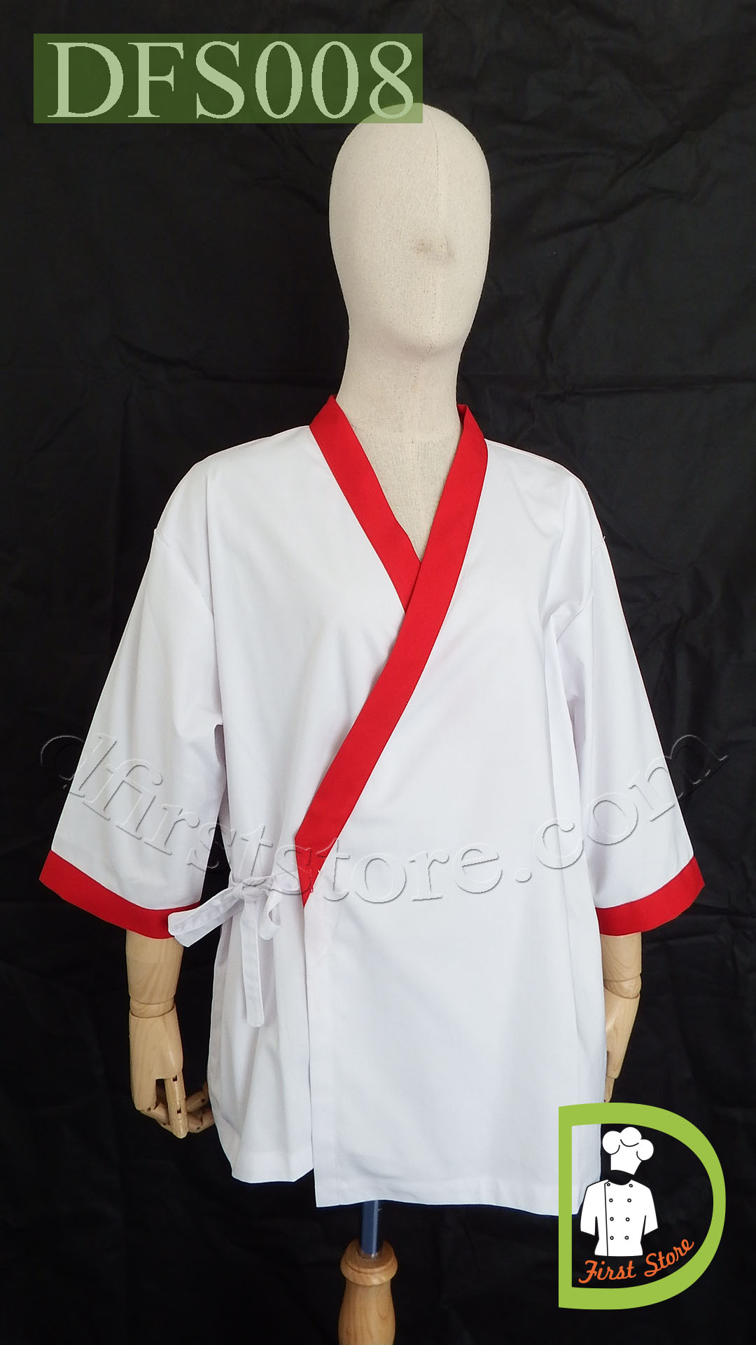 DFS008 Japanese Chef Jacket in white with red rim เสื้อเชฟญี่ปุ่น สีขาว คลิบแดง