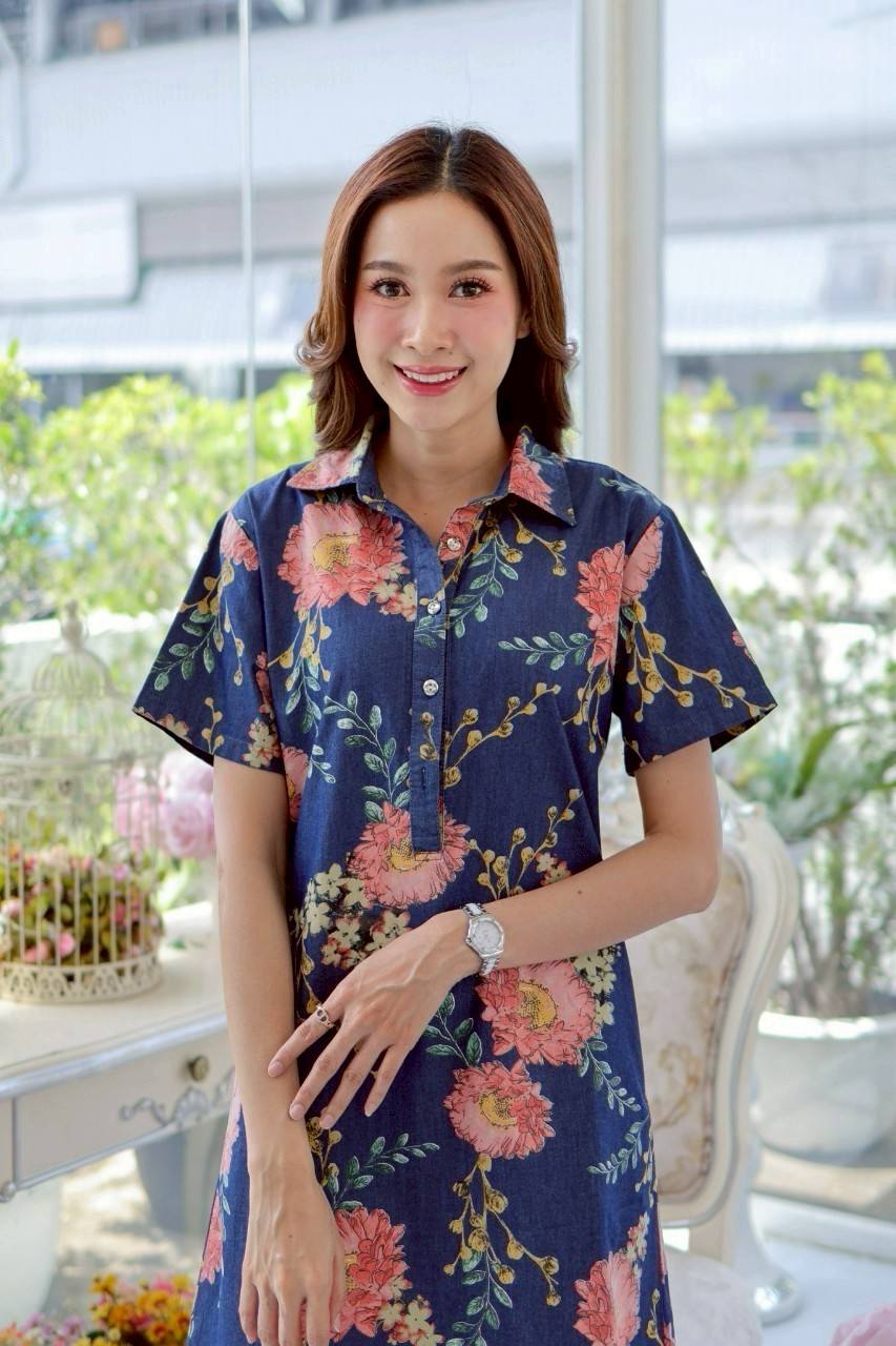 ชุดยีนส์ #8765 เดรสยีนส์พิมพ์ลายสวยหรู ผ้ายีนส์แท้เนื้อนิ่มแบบสวย ใส่สบายส่ได้หลายโอกาส
