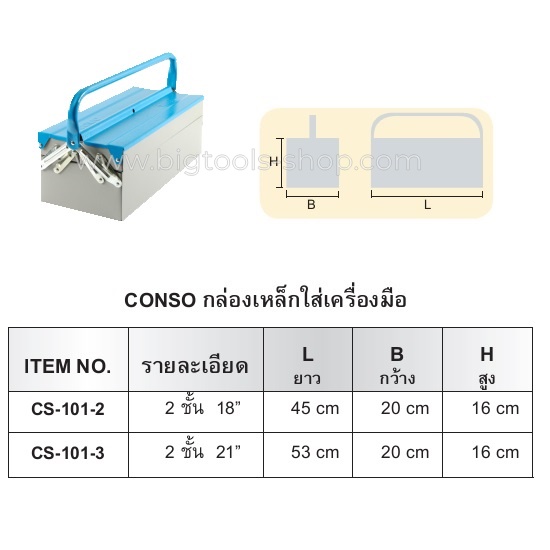 CONSO : กล่องเหล็กใส่เครื่องมือ 2 ชั้น ขนาด 18 นิ้ว (CS-101-2)