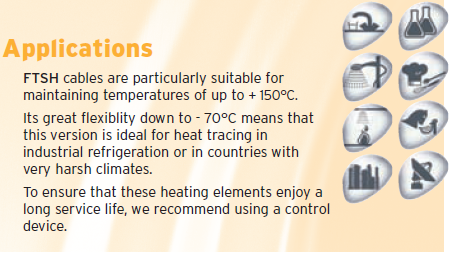 สายไฟฮีตเตอร์ (Heating wires ) รุ่น FTSH 40W/M 230V ยี่ห้อ Flexelec รุ่น FTSH