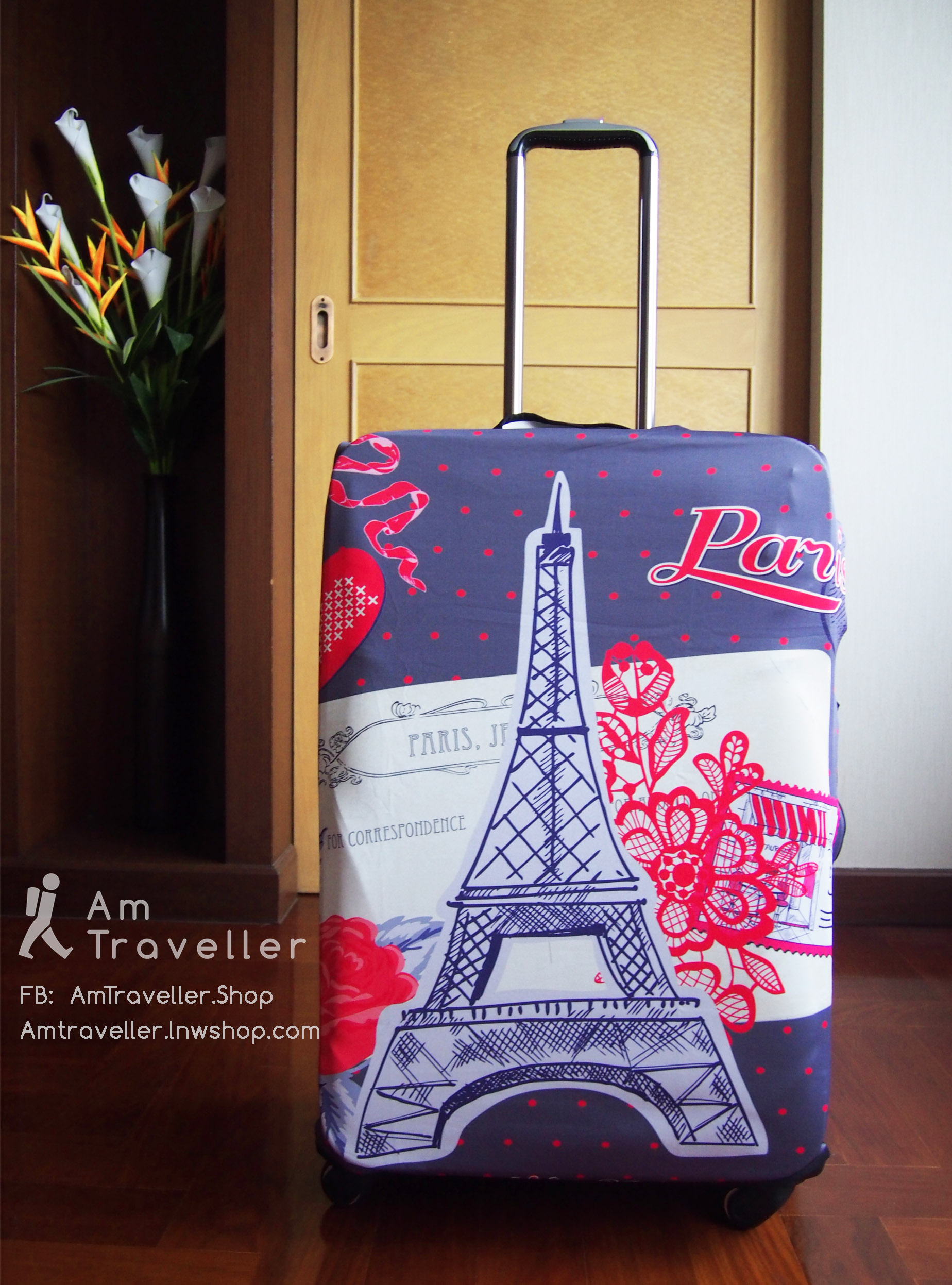 ผ้าคลุมกระเป๋าเดินทาง ลาย EIFFEL TOWER (รุ่นแถบตีนตุ๊กแก)